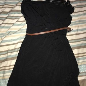 Black dress with brown belt